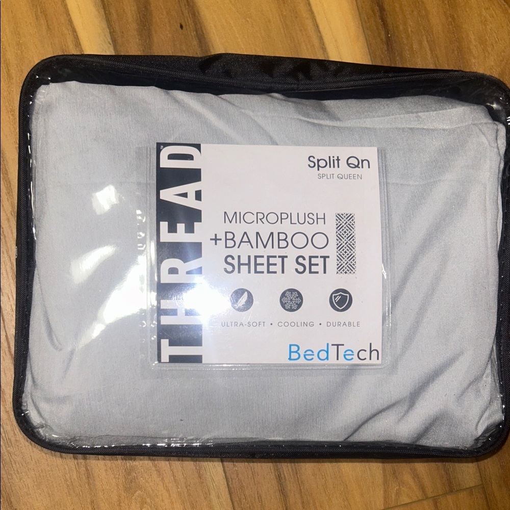 Bedtech split Queen Microplush Bamboo Sheet Set - Pewter or white  NEW